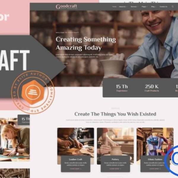 Goodcraft – Craft Workshop Elementor Template Kit Goodcraft is a beautifully designed Elementor Template Kit crafted specifically for craft workshops, artisan studios, DIY creators, and handmade product shops. Featuring 14+ professionally built templates, this kit offers a clean, modern, and fully responsive layout that looks stunning on all devices. Its customizable structure allows you to tailor every page effortlessly using Elementor’s drag-and-drop interface—no coding needed.