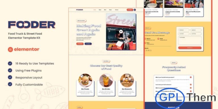 Fooder – Food Truck & Street Food Elementor Template Kit Fooder is a professionally crafted Elementor Template Kit designed for food trucks, street food vendors, burger bars, bistros, cafés, and modern food-and-beverage businesses. With its clean, modern, and engaging layout, this kit helps you showcase menus, promotions, chef specialties, and services in a visually appealing way.