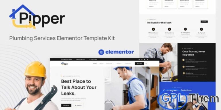 Pipper – Plumbing Services Elementor Template Kit Pipper is a modern and clean Elementor Template Kit crafted specifically for plumbing services, HVAC, heating and cooling, ventilation, and other home care or maintenance businesses. Designed with a fully responsive layout, Pipper ensures your website looks flawless on desktops, tablets, and mobile devices.