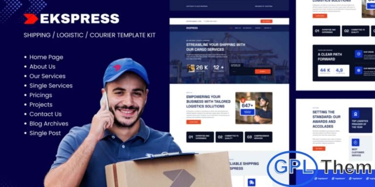 Ekspress – Logistic Shipping & Courier Elementor Template Kit Ekspress is a modern and professional Logistic, Shipping & Courier Elementor Template Kit crafted to help businesses build a fast, reliable, and efficient online presence. Designed for logistics companies, courier services, transportation providers, and delivery agencies, this kit offers clean layouts that highlight your services with clarity and precision.