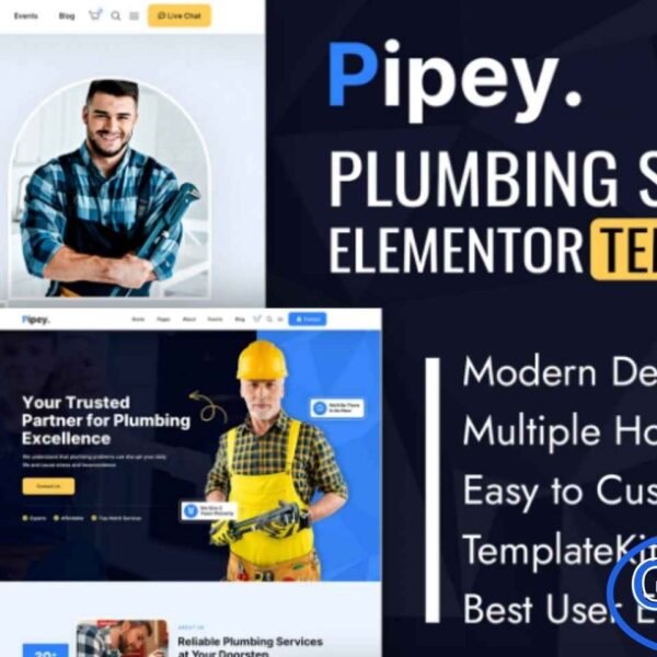 Pipey – Plumber Services Elementor Template Kit Pipey is a premium-quality Elementor Template Kit designed exclusively for plumbing service providers and repair businesses. Crafted with a clean, modern, and professional layout, Pipey helps you build a high-impact website that highlights your services, expertise, and reliability.