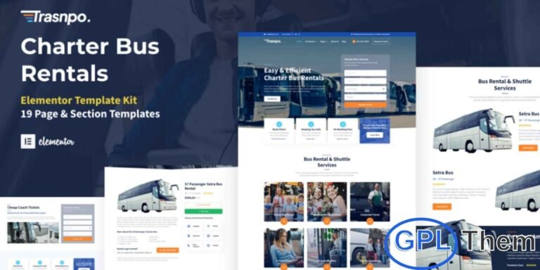 Transpo – Charter Bus Rental Company Elementor Pro Template Kit Transpo is a professionally designed Elementor Pro Template Kit tailored for charter bus rental companies, shuttle services, and transportation providers. This modern kit helps you create a clean, reliable, and service-focused website that highlights your fleet, routes, pricing, and booking options.