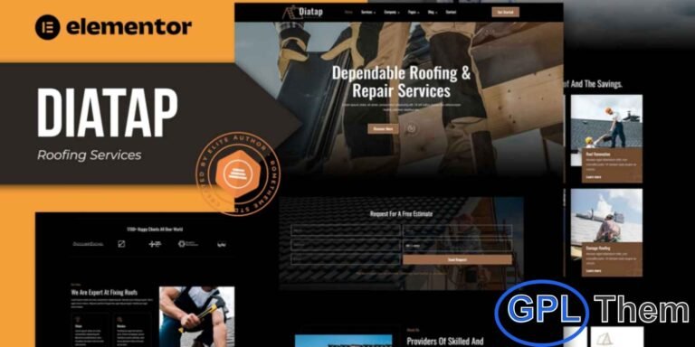 Diatap – Roofing Services Elementor Template Kit Diatap is a modern and elegant Elementor Template Kit designed specifically for roofing services websites. Perfect for businesses offering roof repair, roof maintenance, roof coating, inspections, renovations, and other roofing-related services, this kit provides a professional online presence with ease.