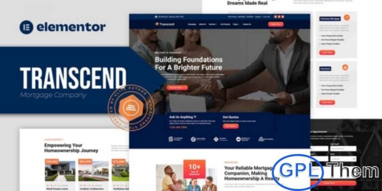 Transcend – Mortgage Lending Elementor Template Kit The Transcend – Mortgage Lending Elementor Template Kit is a professionally designed solution for mortgage companies, property agents, real estate agencies, and apartment rental services. This template kit offers a versatile collection of modern, clean layouts to showcase mortgage services, property listings, client testimonials, and financial solutions.