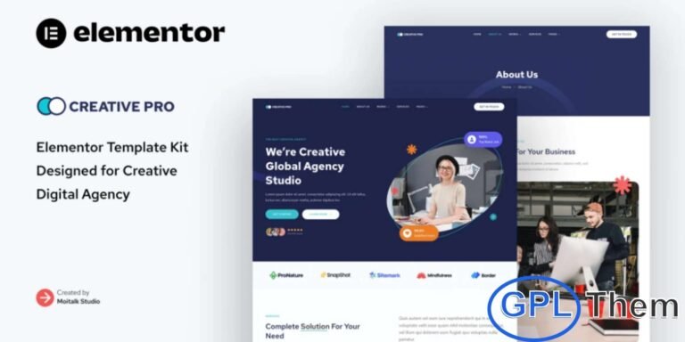 Creativepro – Creative Agency Studio Elementor Template Kit Creativepro is a modern and unique Creative Agency Studio Elementor Template Kit designed to help agencies and studios build a strong, professional online presence. This template kit is ideal for creative agencies, startups, design studios, digital agencies, and other creative service businesses.