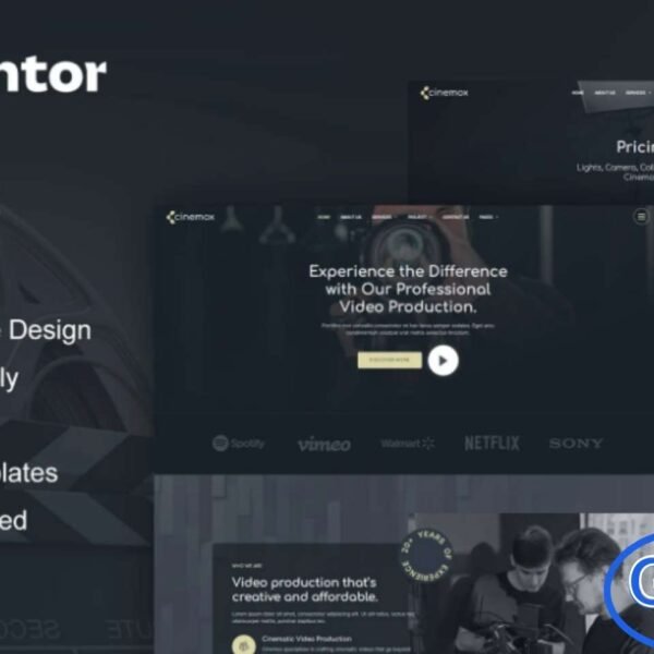 Cinemox – Video Production Company Elementor Pro Template Kit Cinemox is a modern and professional Video Production Company Elementor Pro Template Kit designed to help you create a visually striking website for your video business. This template kit is perfect for video production companies, film studios, freelance videographers, vlogs, short films, gaming videos, documentaries, advertisements, and related services.