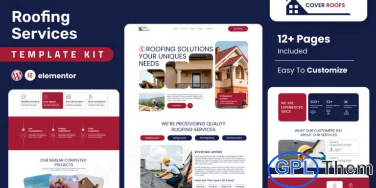 Coverroofs – Roofing Services Elementor Template Kit Coverroofs is a professional Roofing Services Elementor Template Kit designed specifically for roofing contractors and roofing solution providers. This template kit features a clean, modern, and visually engaging design that helps showcase roofing services clearly and professionally.