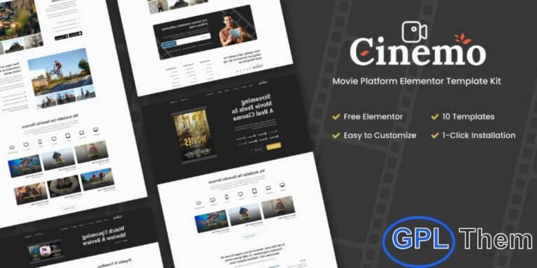 Cinemo – Video Streaming Website Elementor Template Kit Cinemo is a modern and professional Video Streaming Website Elementor Template Kit designed for video streaming agencies, content platforms, and media businesses. This template kit helps you showcase your video content, streaming services, and projects in a clean and engaging layout.