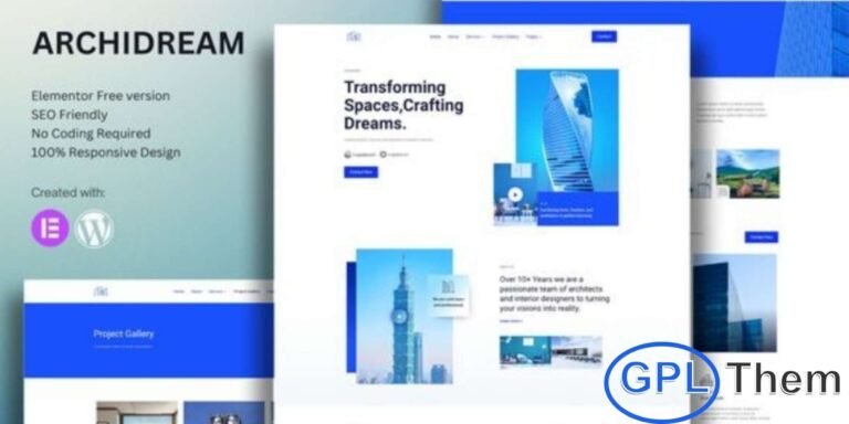 Archidream – Architecture Elementor Template Kit Archidream is a modern and fully responsive Elementor Template Kit designed for architects, architecture studios, and creative design agencies. This professional template kit includes a complete set of layouts for the Elementor page builder, optimized for a clean and elegant design using the free Elementor version.