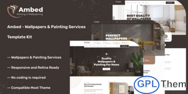 Ambed – Wallpapers & Painting Services Elementor Template Kit Ambed is a modern and clean Elementor Template Kit designed for wallpaper and painting service businesses. Perfect for interior and exterior painting services, wallpaper installation, room painting, architecture, and design-related companies, this template kit helps you create a professional and visually appealing website.