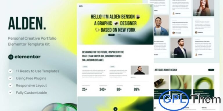 Alden – Personal Creative Portfolio Elementor Template Kit Alden is a modern and professional Elementor Template Kit designed for personal portfolios, creative professionals, and freelancers. Perfect for graphic designers, UI/UX designers, web developers, creative agencies, and digital creators, Alden features a clean, minimal, and fully responsive design. With 12 carefully crafted pages and 17 stunning templates, this Elementor template kit makes it easy to build a professional-looking portfolio website quickly and effortlessly—no coding skills required.
