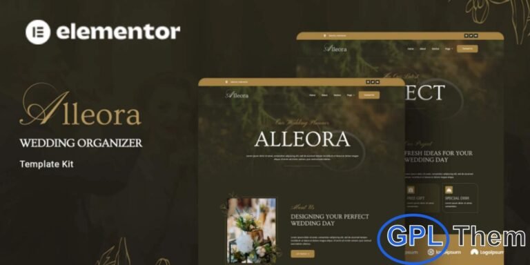 Alleora – Wedding Organizer Elementor Template Kit Alleora is a modern and elegant Elementor Template Kit designed for wedding organizers, event planners, and wedding service providers. This template kit allows you to beautifully showcase wedding event details or professionally promote your wedding planning and event management services.