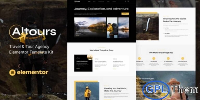 Altours – Travel & Tour Agency Elementor Template Kit Altours is a modern and professional Elementor Template Kit designed specifically for travel agencies, tour operators, and travel service businesses. Featuring a clean, stylish, and fully responsive design, Altours makes it easy to showcase travel packages, destinations, and tour services with elegance.