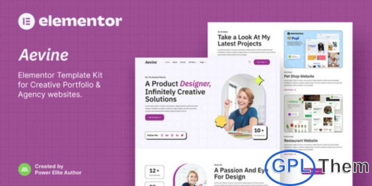 Aevine – Creative Portfolio & Agency Elementor Template Kit Aevine is a modern and clean Elementor Template Kit designed for creative portfolios, agencies, and personal branding websites. Ideal for UI/UX designers, product designers, freelancers, startups, and creative agencies, Aevine helps you create a professional online CV or resume while showcasing your portfolio in a stylish way.