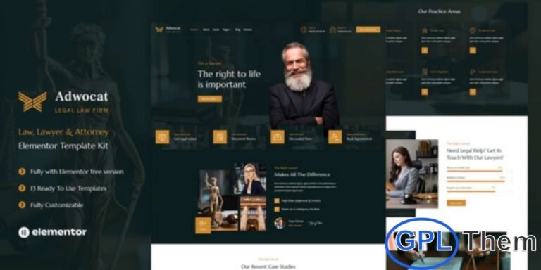 Adwocat – Law Firm & Attorney Elementor Template Kit Adwocat is a professionally designed and feature-rich Elementor Template Kit created specifically for law firms, attorneys, and legal professionals. With its modern, sleek, and trustworthy design, Adwocat helps legal businesses build a strong online presence and showcase their expertise effectively. This template kit is ideal for lawyers, advocates, legal consultants, and law offices looking to attract potential clients with a professional and credible website.