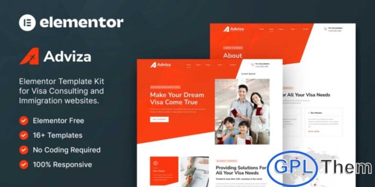 Adviza – Immigration & Visa Consulting Elementor Template Kit Adviza is a modern and professional Elementor Template Kit designed for immigration consultants and visa agency websites. Perfect for businesses offering PR visas, job visas, study visas, tourist visas, and other immigration-related services, Adviza helps you create a functional and trustworthy online presence.