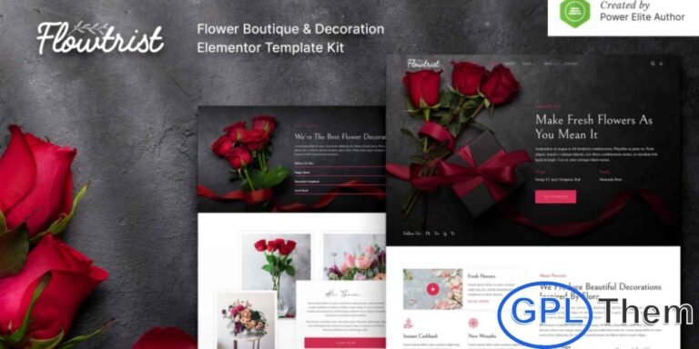 Flowtrist – Flower Boutique & Florist Elementor Template Kit Flowtrist is a modern and elegant Elementor Template Kit designed for flower shops, florists, wedding decorators, event organizers, and gardening businesses. Featuring a clean and visually appealing design, Flowtrist offers fully responsive and retina-ready layouts that look perfect on all devices.
