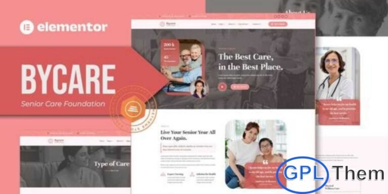 Bycare – Senior Care Foundation Elementor Template Kit is a professional and compassionate web solution designed for senior care foundations and assisted living organizations. This Elementor Template Kit includes 14+ pre-built templates with a clean, modern, and fully responsive design that looks great on all devices. Bycare is ideal for senior care services, assisted living centers, dementia care facilities, and elderly support organizations.