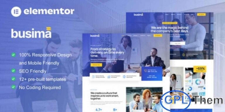 Busima – Business Consultant Elementor Template Kit is a complete Elementor Full Site Kit designed to help businesses and consultants create a professional website quickly and effortlessly. Built for Elementor Pro, Busima delivers a modern, clean, and corporate design that is ideal for business consultants, corporate firms, financial advisors, and professional service providers.