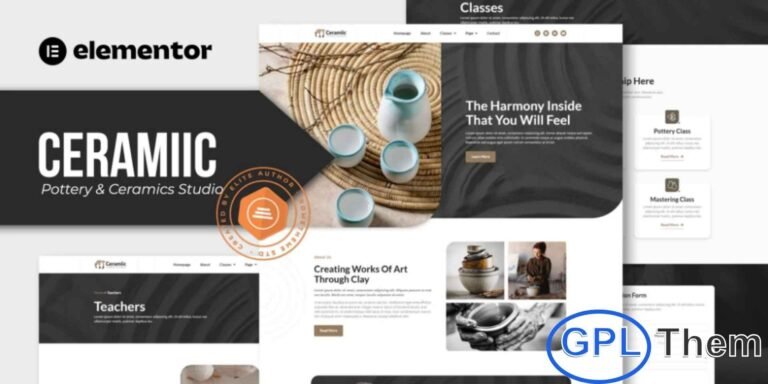Ceramiic – Pottery & Ceramics Studio Elementor Template Kit Ceramiic is a modern and professional Pottery & Ceramics Studio Elementor Template Kit designed for creative studios and artisan businesses. This template kit includes 12+ pre-built templates with a clean, fully responsive, and customizable design.