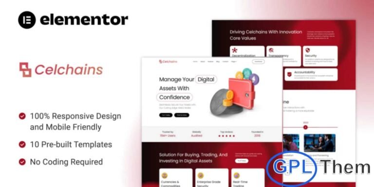 Celchains – Blockchain, Crypto & DeFi Elementor Template Kit Celchains is a modern and professional Blockchain, Crypto & DeFi Elementor Template Kit designed for blockchain-based projects and digital finance businesses. This template kit is ideal for cryptocurrency exchanges, NFT marketplaces, DeFi platforms, Web3 startups, and blockchain services.