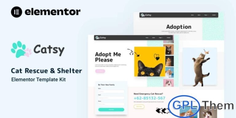 Catsy – Cat Rescue & Shelter Elementor Template Kit Catsy is a professional Cat Rescue & Shelter Elementor Template Kit designed to help you create a caring and engaging website for pet shelters and cat-focused organizations. This template kit is ideal for cat rescue groups, animal shelters, adoption centers, pet charities, and cat-related businesses.