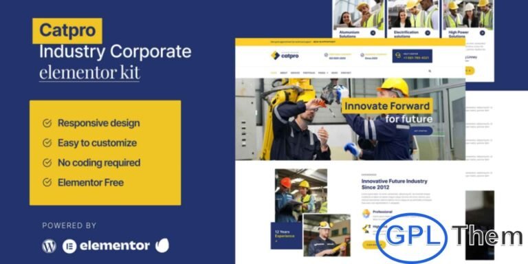 Catpro – Industry Corporate Elementor Template Kit Catpro is a modern and professional Industry Corporate Elementor Template Kit designed specifically for niche industry and corporate businesses. Built with 100% Elementor Free, this template kit allows you to create a complete business website without relying on premium plugins.