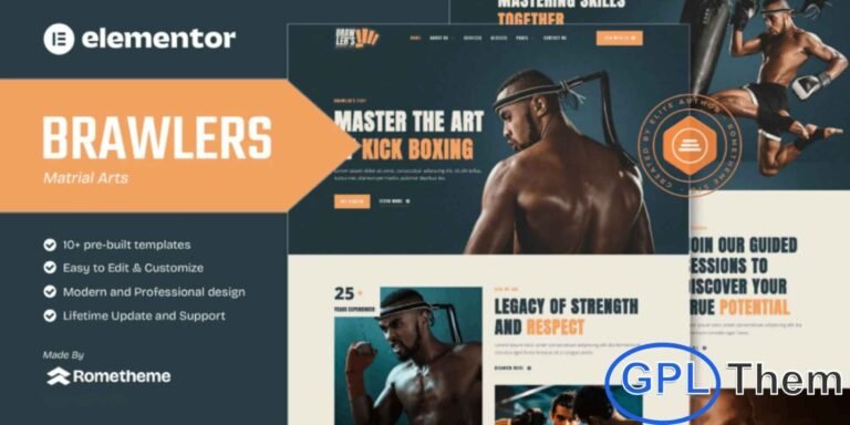 Brawlers – Martial Arts Elementor Template Kit is a modern and professional solution designed for martial arts schools, training centers, and combat sports services. This Elementor Template Kit helps you create a powerful and engaging website effortlessly using the Elementor Page Builder, with no coding required. Brawlers features a clean, structured, and fully responsive design that looks great on all devices.