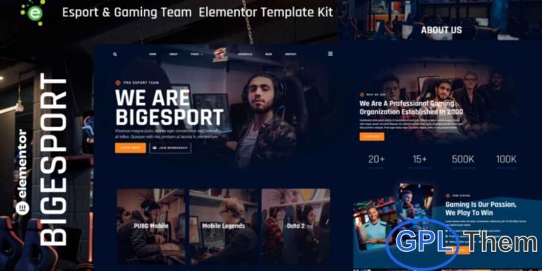 Bigesport – Esport & Gaming Team Elementor Template Kit is a modern and dynamic solution designed for eSports teams, gaming websites, online game communities, and gaming competitions. This Elementor Pro Template Kit is perfect for esports organizations, gaming championships, and related businesses looking to create a professional online presence. Bigesport features a set of pre-built, user-friendly templates that make website creation quick and effortless.