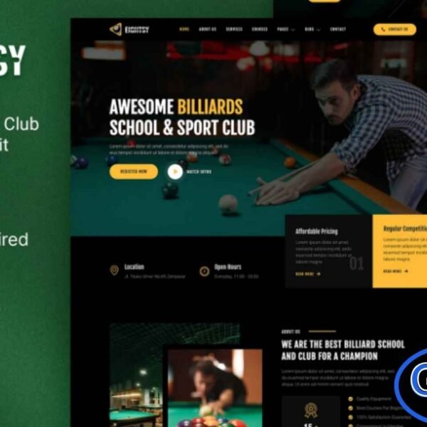 Billierd – Billiard School & Sport Club Elementor Template Kit is a professional and easy-to-use solution for creating websites for billiard schools, sports clubs, and recreational centers. Designed for the Elementor Page Builder plugin for WordPress, this template kit allows you to build a modern, fully functional website quickly without coding. Billierd is not a WordPress theme but provides pre-designed page content for Elementor, making customization simple and efficient.