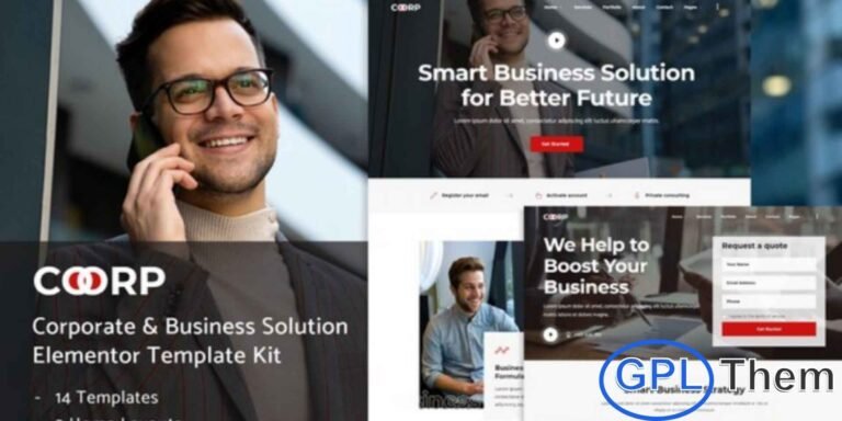 Coorp – Multi-Purpose Business Solutions Elementor Template Kit Coorp is a versatile and professional Multi-Purpose Business Solutions Elementor Template Kit designed to help you build websites quickly and efficiently. This template kit is ideal for corporate businesses, startups, agencies, consultancies, and service providers looking for a modern online presence.