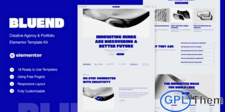 Bluend – Creative Agency & Portfolio Elementor Template Kit is a modern and professional solution designed for creative agencies, digital studios, marketing firms, SEO experts, social media managers, website agencies, and portfolio websites. This Elementor Template Kit (not a WordPress theme) features a clean, minimalist, and modern design with a fully responsive layout that looks great on all devices.