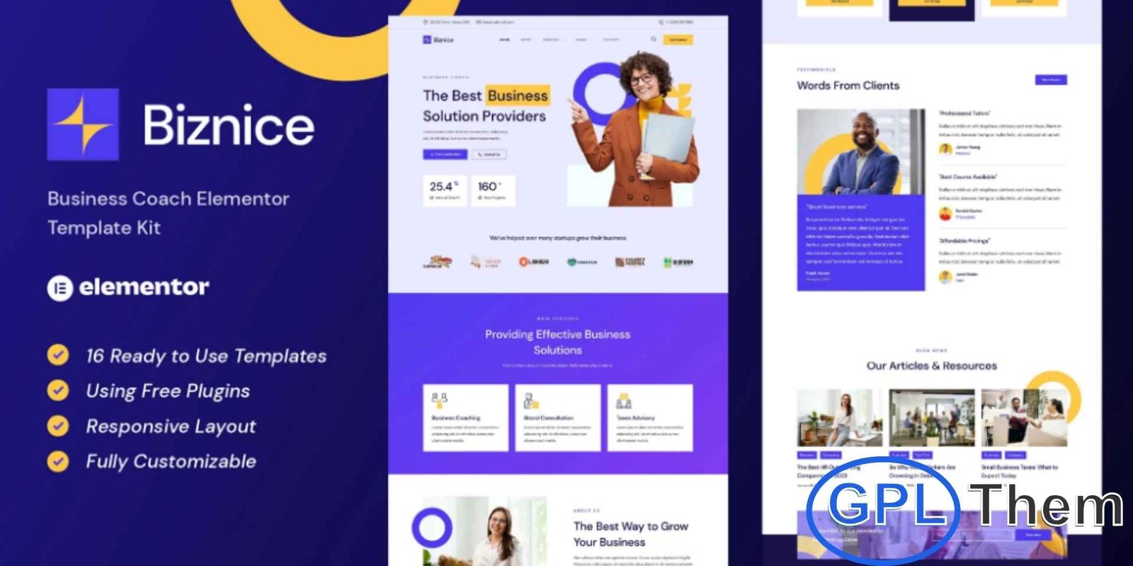 Biznice – Business Coach Elementor Template Kit Biznice – Business Coach Elementor Template Kit is a modern and professional solution designed specifically for business coaches, speakers, mentors, trainers, consultants, and online course providers. This Elementor Template Kit features a clean, simple, and modern design with a fully responsive layout that looks great on all devices. Biznice is easy to customize using Elementor’s drag-and-drop builder, allowing anyone to create a professional website without coding knowledge.