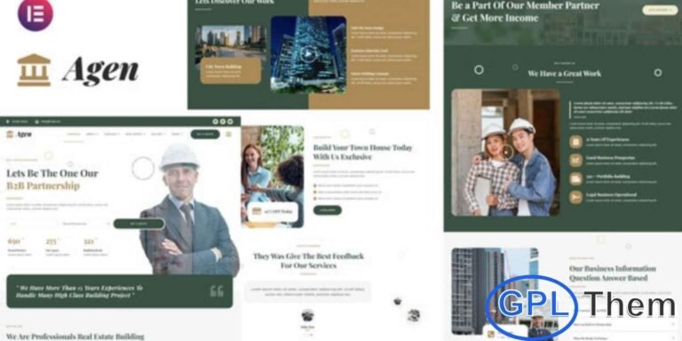 Agen – Real Estate & Property Developer Elementor Template Kit Agen is a modern and professional Real Estate & Property Developer Elementor Template Kit designed to create clean, high-quality websites with ease. This template kit is built for the Elementor Page Builder and requires Elementor Pro to unlock its full design capabilities.