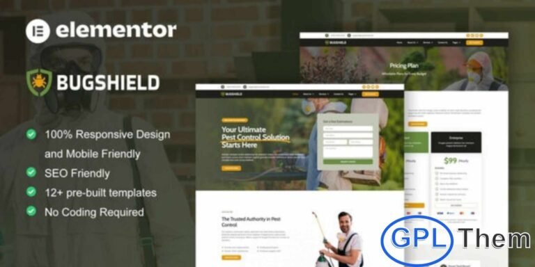 BugShield – Pest Control Service Elementor Pro Template Kit is a modern and professional web solution designed for pest control and extermination businesses. This Elementor Pro Template Kit is ideal for pest control services, mosquito control, rodent control, bed bug treatment, and other pest management services. BugShield features a clean, modern, and trustworthy design that helps present services clearly and build customer confidence.