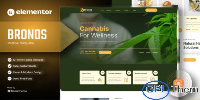 Bronos – Medical Marijuana Elementor Template Kit is a modern and professional web solution designed specifically for medical marijuana and cannabis-related businesses. This Elementor Template Kit is ideal for medical cannabis providers, marijuana dispensaries, CBD stores, cannabis oil and edible businesses, and healthcare-focused cannabis services. Bronos features a clean, unique, and trustworthy design that helps showcase products, services, and medical information clearly.