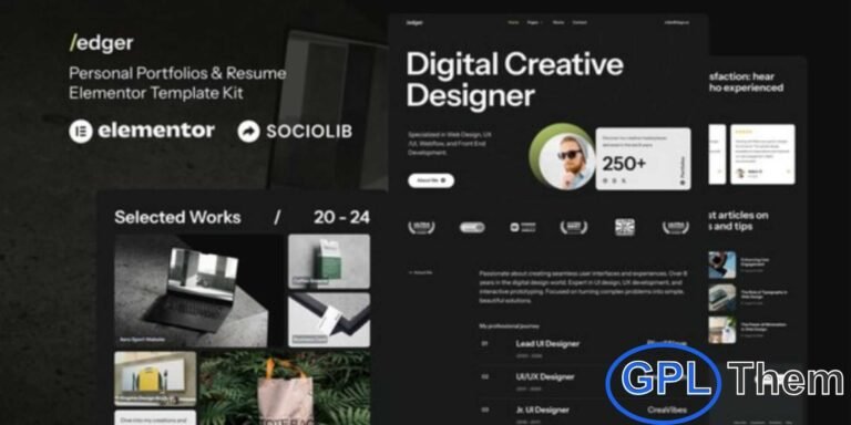 Edger – Personal Portfolio & Resume Elementor Template Kit Edger is a modern and creative Personal Portfolio & Resume Elementor Template Kit designed to help you build a strong online presence quickly and easily. This template kit is perfect for personal websites, online resumes, digital portfolios, landing pages, and professional profiles.