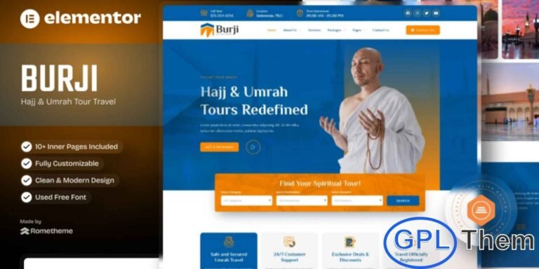Burji – Hajj & Umrah Tour Travel Elementor Template Kit is a professionally crafted solution designed specifically for Hajj and Umrah tour operators and Islamic travel agencies. This template kit is ideal for showcasing Hajj packages, Umrah tours, Islamic travel services, and religious tourism businesses. Burji features a modern, clean, and elegant design that builds trust and enhances your brand’s online presence.