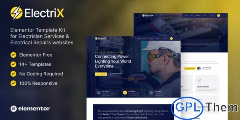 Electrix – Electrician Services & Electrical Repairs Elementor Template Kit Electrix is a modern and highly functional Elementor Template Kit designed specifically for electricians and electrical repair professionals. It is ideal for electrical installation, electrical maintenance, residential electrical services, home improvement, and facility maintenance businesses.
