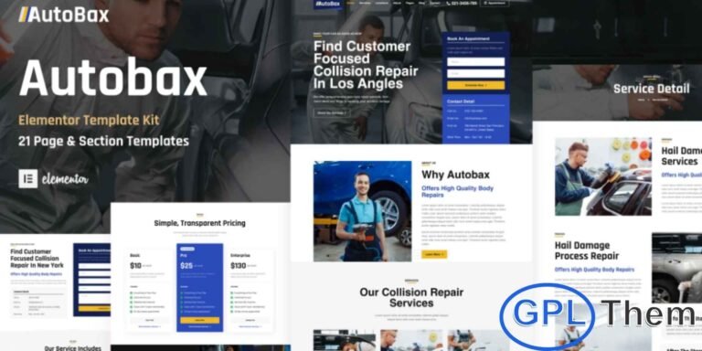 Autobax – Car Body Repair Shop Elementor Pro Template Kit is a professional and modern website solution designed specifically for car body repair shops, auto service centers, and vehicle maintenance businesses. This Elementor Pro Template Kit provides an easy-to-use, fully responsive design that helps showcase services, repair processes, and customer testimonials effectively.
