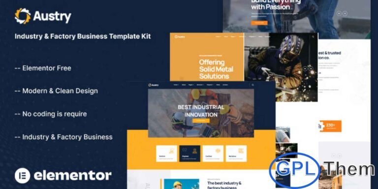 Austry – Industry & Factory Business Elementor Template Kit is a professional and modern solution for industrial, manufacturing, and factory websites. This Elementor Template Kit features a clean, modern design with a simple and user-friendly interface, making it easy to showcase your business services and projects. Austry is ideal for industries, factories, engineering firms, manufacturing companies, building services, and other industrial-related businesses.